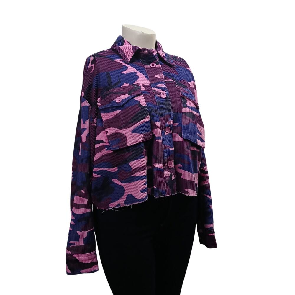 NWT Topshop Pink Purple Camo Corduroy Cropped Shacket Size US 12